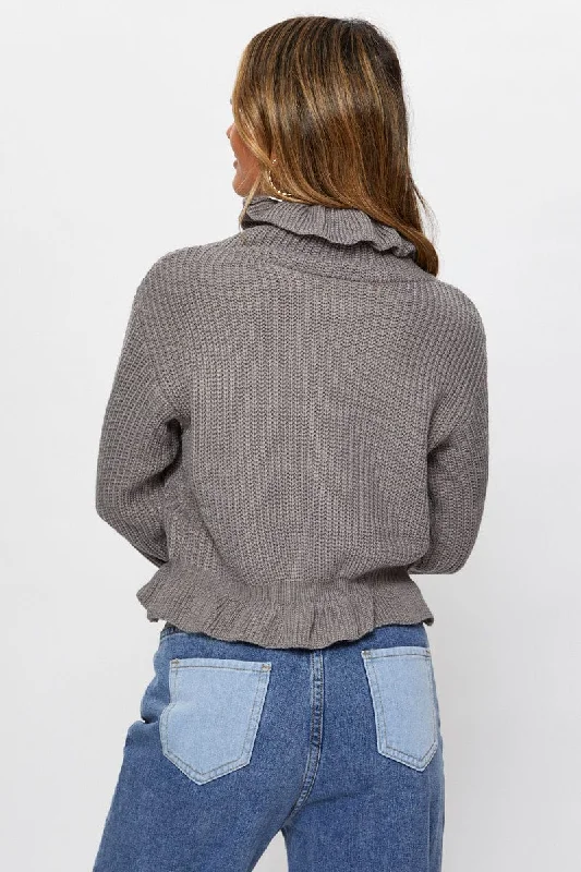 Grey Frill Hem Knit