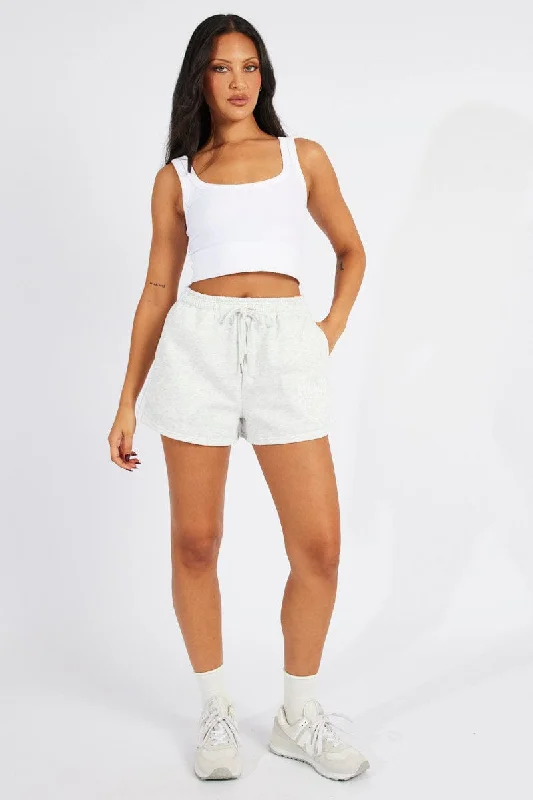 Grey Track Shorts High Rise Elastic Waist