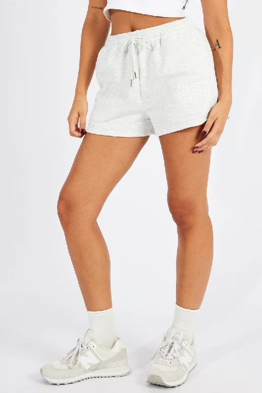 Grey Track Shorts High Rise Elastic Waist