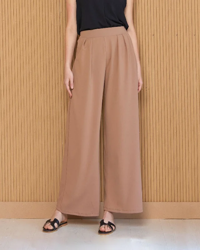 High Waisted Pleated Wide Leg Pants - Taupe