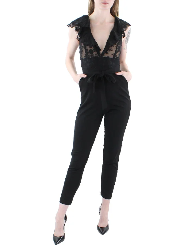 Juniors Womens Ruffled Burnout Jumpsuit