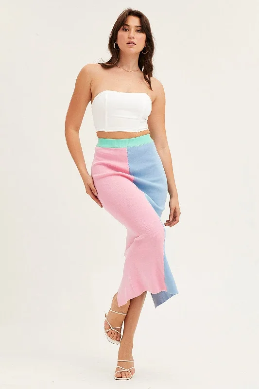 Multi Color Block Knit Midi Skirt