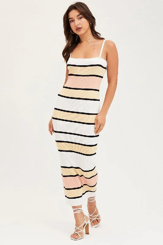 Multi Knit Dress Stripe Midi