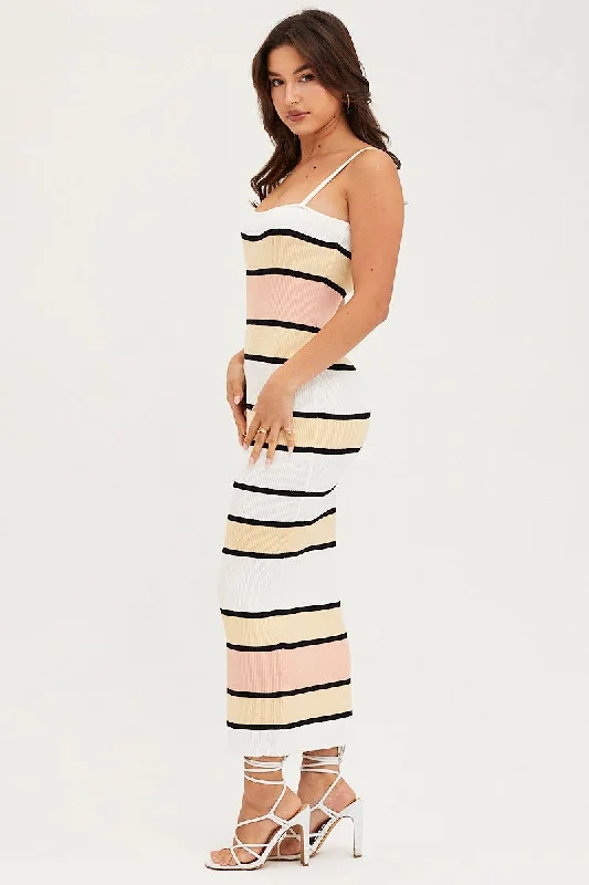 Multi Knit Dress Stripe Midi