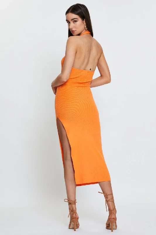 Orange Midi Dress Knit