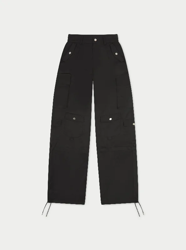 OVERSIZED TIE HEM CARGO PANTS - BLACK