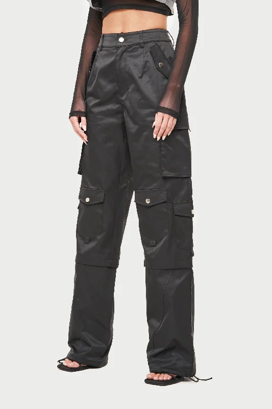 OVERSIZED TIE HEM CARGO PANTS - BLACK