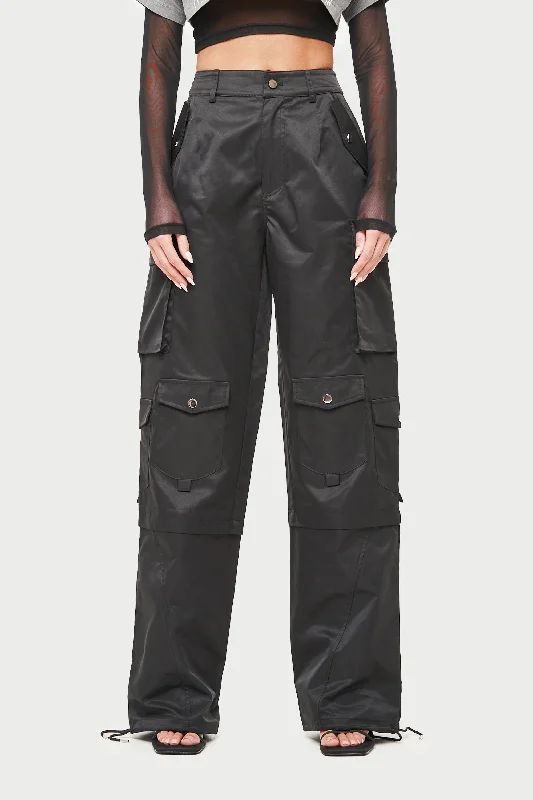 OVERSIZED TIE HEM CARGO PANTS - BLACK