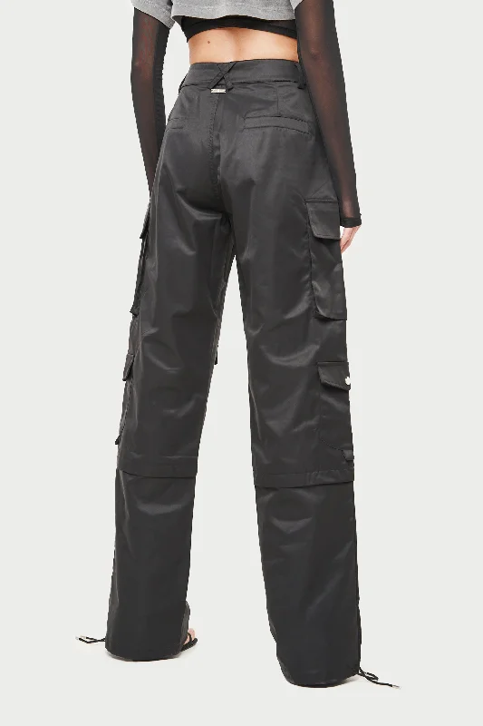 OVERSIZED TIE HEM CARGO PANTS - BLACK