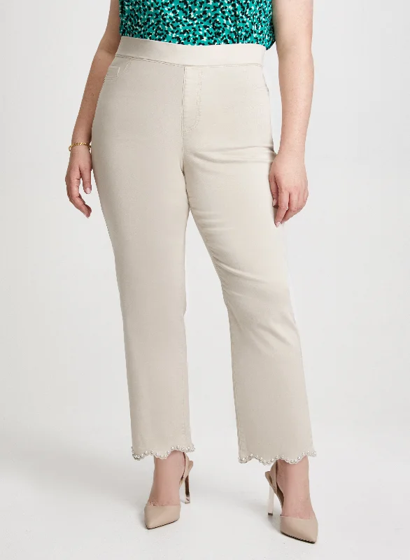 Scalloped Hem Straight Leg Jeans