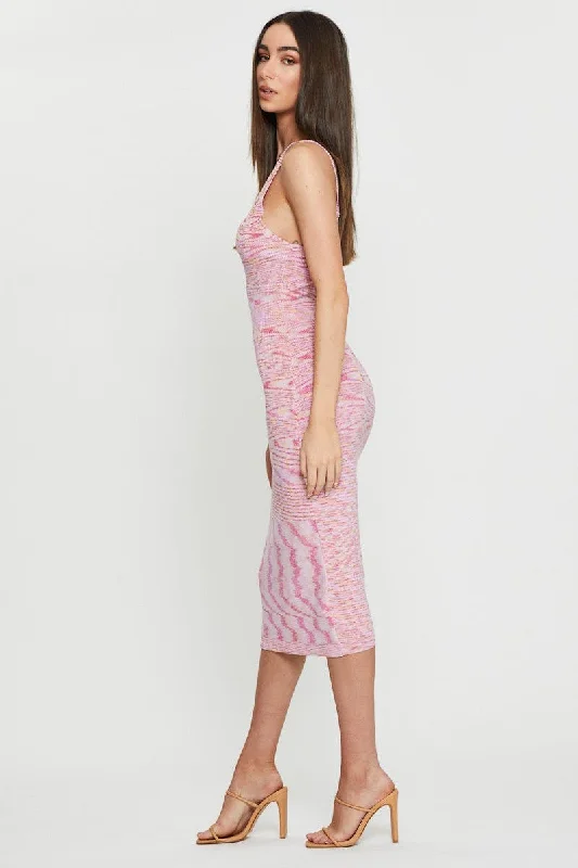 Pink Knit Dress Midi