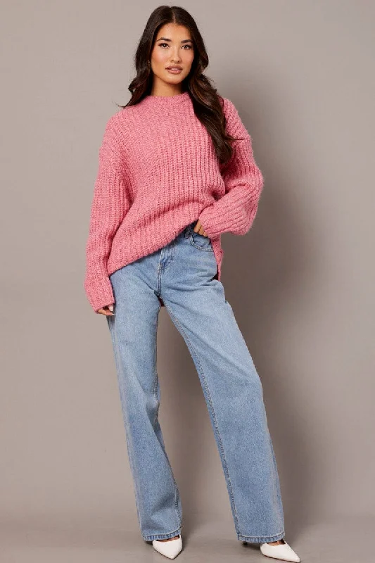 Pink Knit Top Long Sleeve Chunky