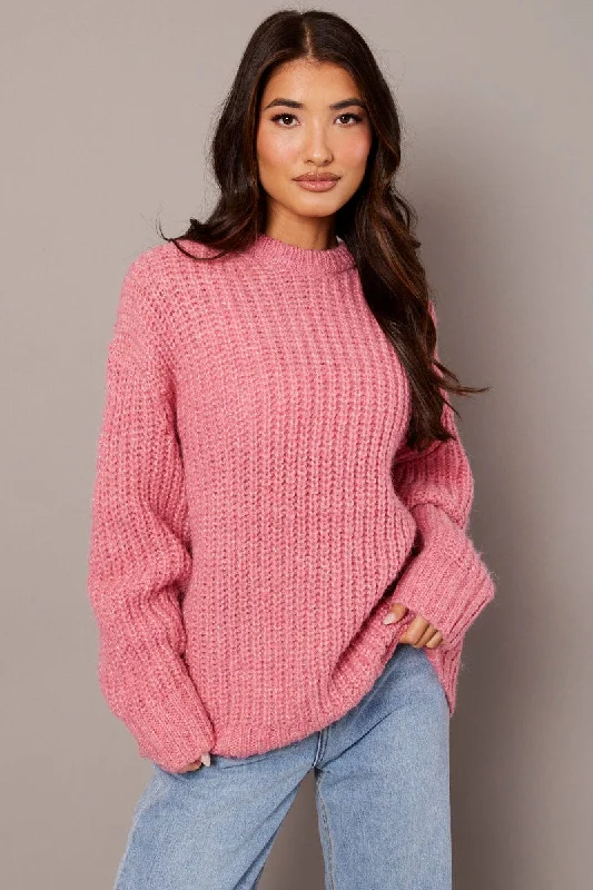 Pink Knit Top Long Sleeve Chunky