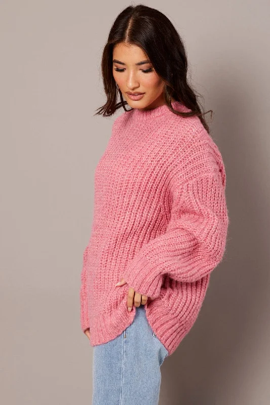 Pink Knit Top Long Sleeve Chunky