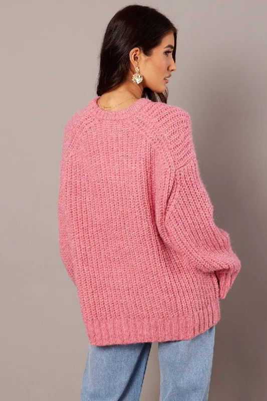 Pink Knit Top Long Sleeve Chunky