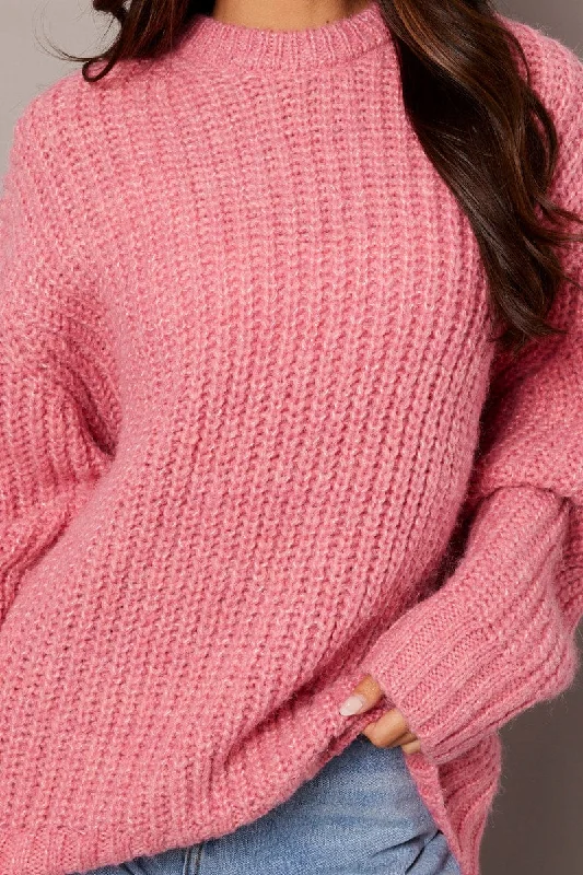 Pink Knit Top Long Sleeve Chunky