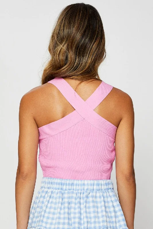 Pink Knit Top Sleeveless Halter