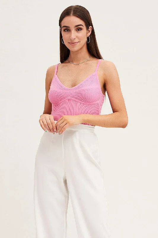 Pink Knit Top Sleeveless Ribbed