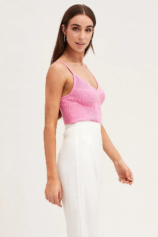 Pink Knit Top Sleeveless Ribbed