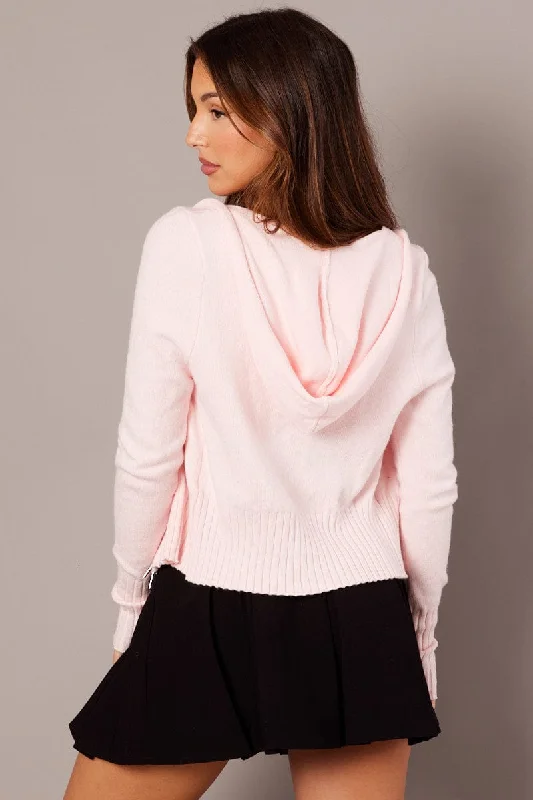 Pink Zip Up Cardigan Long Sleeve Hooded