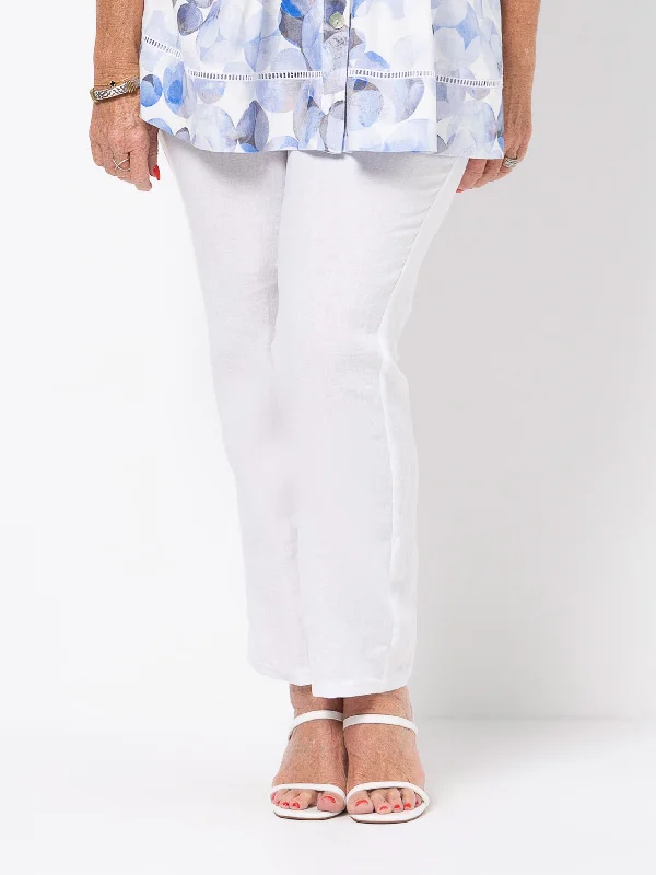 White Straight Leg Crinkle Pant