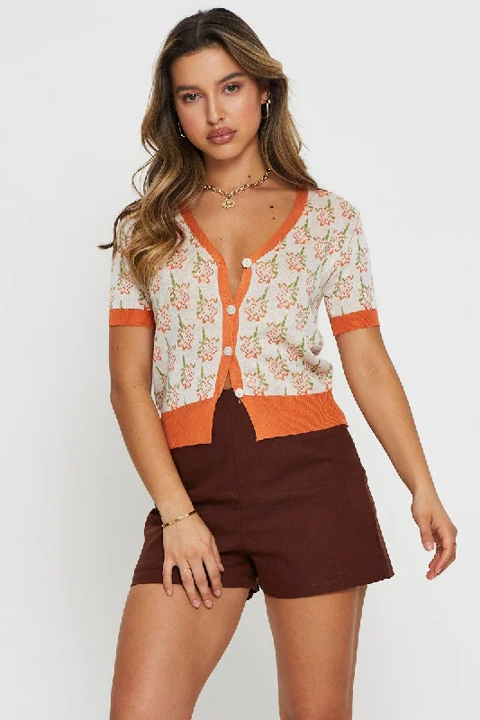 Print Knit Top Short Sleeve