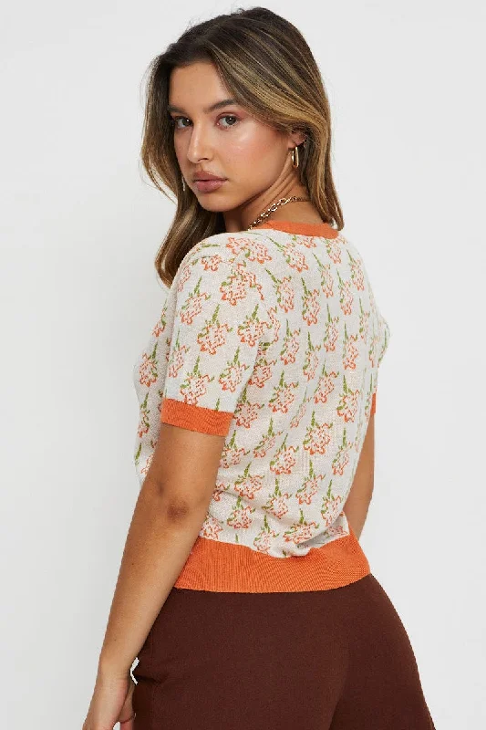 Print Knit Top Short Sleeve