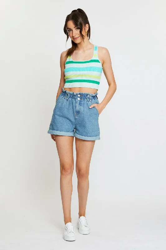 Stripe Knit Top Sleeveless Crop