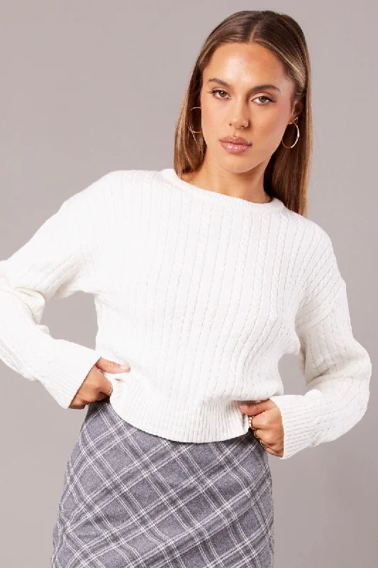 White Cable Knit Top Long Sleeve