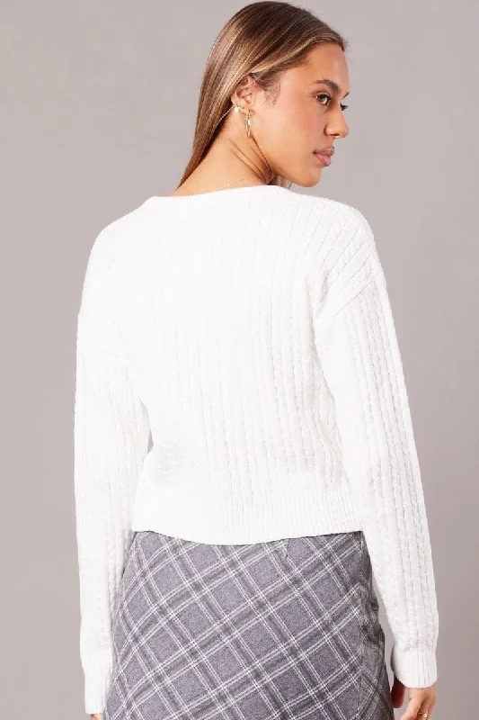 White Cable Knit Top Long Sleeve