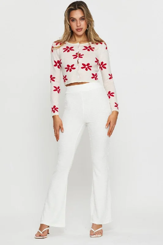 White Knit Cardigan Long Sleeve Crop