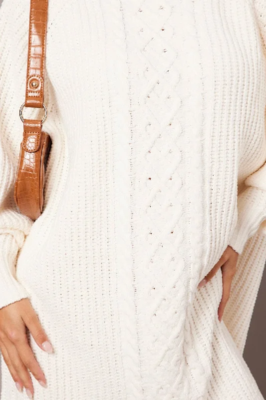 White Knit Dress High Neck Oversized Chenille