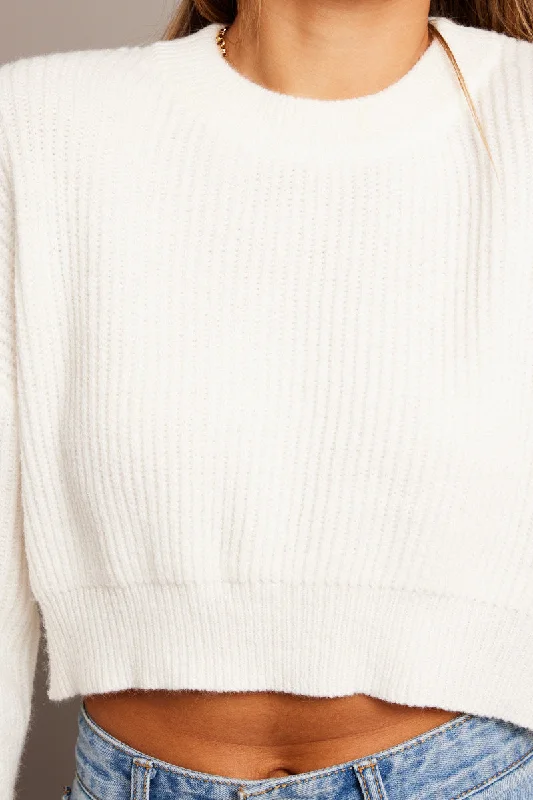 White Relaxed Jumper Long Sleeve Round Neck