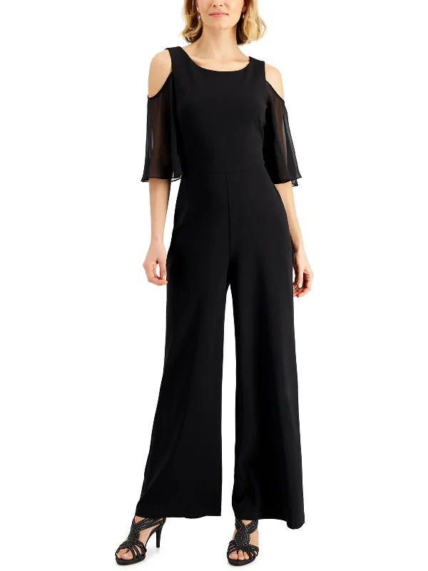 Womens Chiffon Sleeve Cold Shoulder Jumpsuit