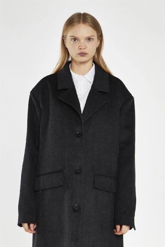 Black Herringbone Oversized Longline-Coat