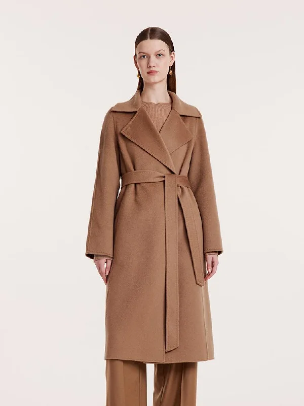 Camel Pure Cashmere Lapel Women Coat