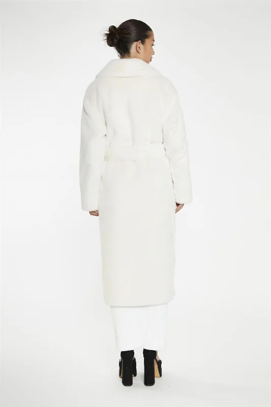 Cream Faux-Fur Longline-Coat