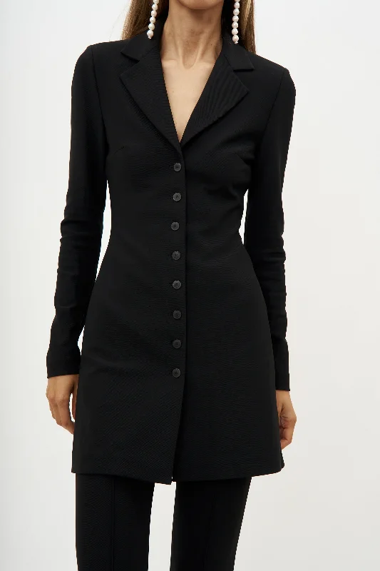 Knit Buttoned Black Peacoat