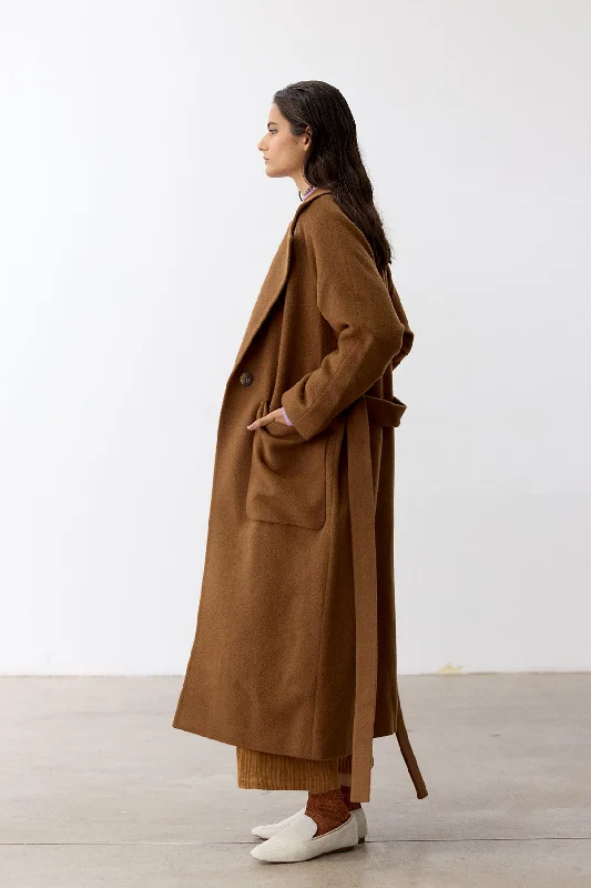 Notch Collar Long Baby Alpaca Coat - Camel