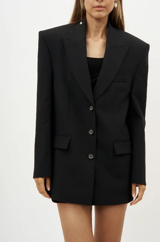 Oversized Three Button Black Blazer