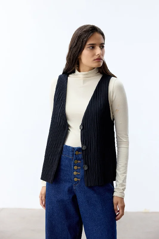 Recycled Wool Pleated Vest - Medianoche