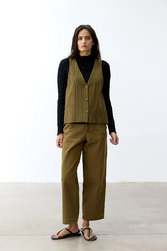 Recycled Wool Pleated Vest - Oliva