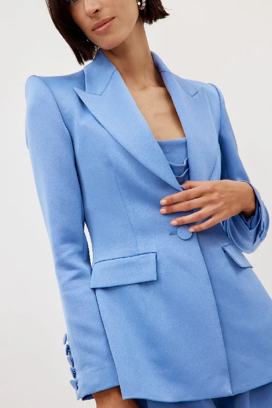 Satin Crepe Fitted Periwinkle Blazer