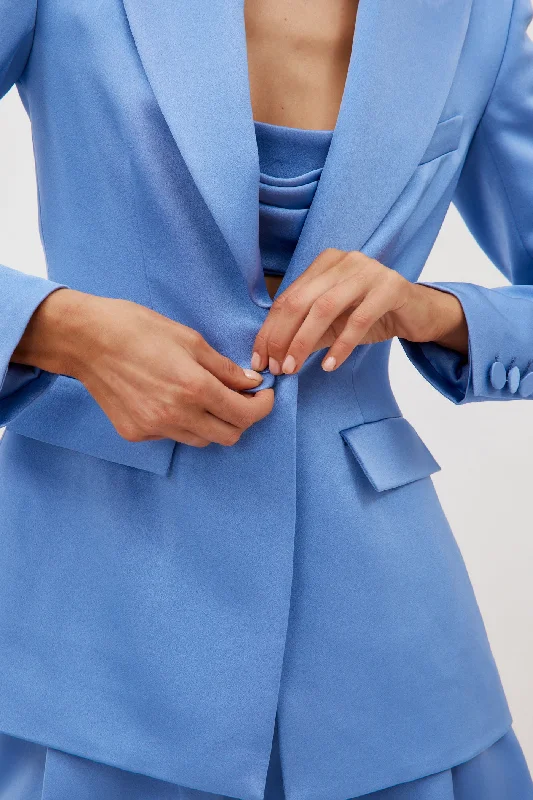 Satin Crepe Fitted Periwinkle Blazer