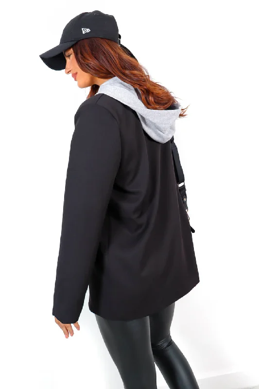 Street Smart - Black Grey Hooded Insert Blazer