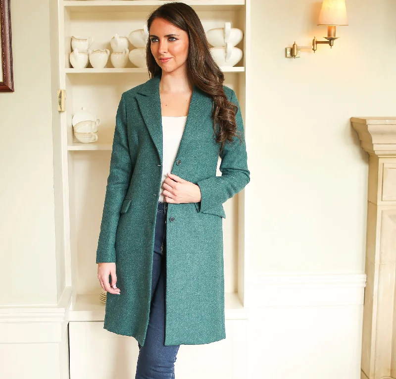 Teal Aisling Donegal Tweed Knee Coat