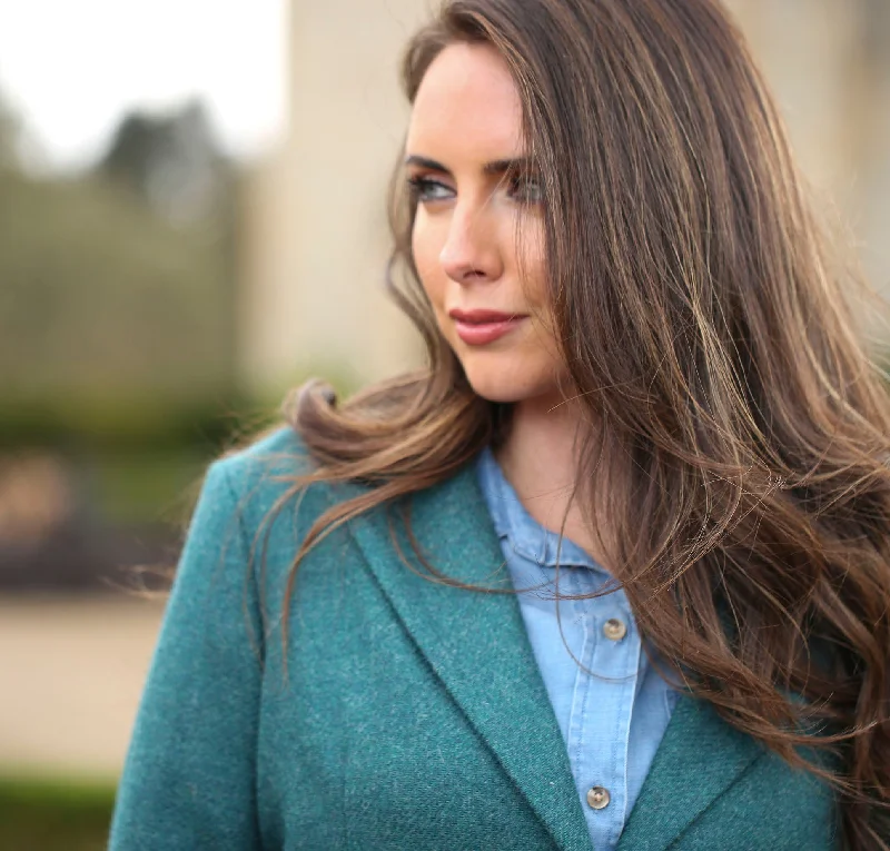 Teal Aisling Donegal Tweed Knee Coat