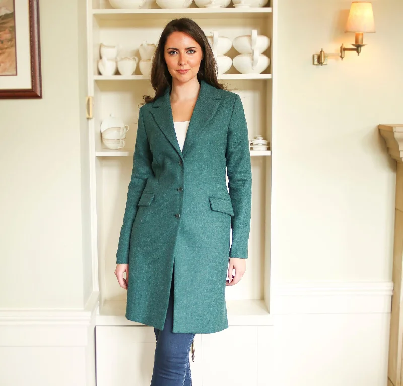 Teal Aisling Donegal Tweed Knee Coat