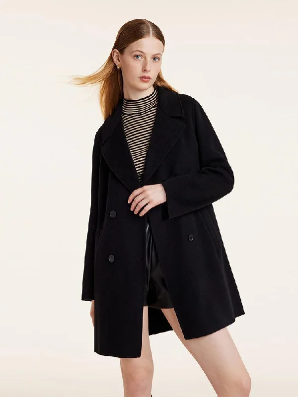 Wool And Cashmere Double-Faced Notched Lapel Women Coat