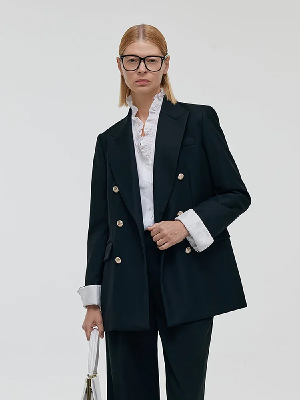 Worsted Wool Double-Breasted Women Blazer